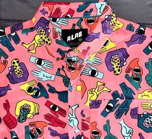 A.Lab Vibrant Pink Graphic Print Men’s Shirt Sleeve Button Down Medium